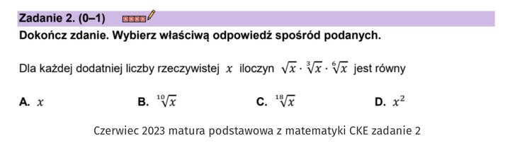 Pierwiastki zadania maturalne