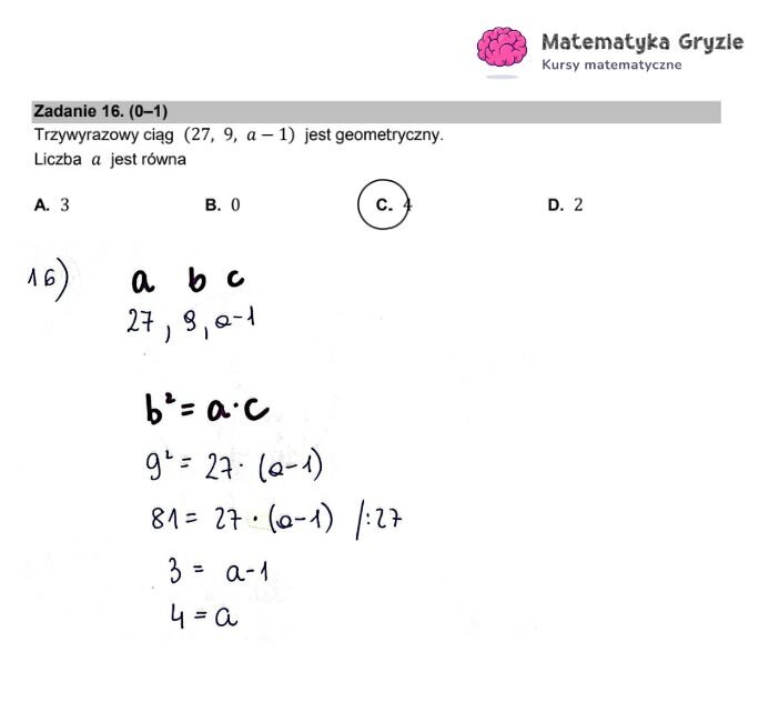 Fragment arkusza maturalnego z matematyki podstawowej - obliczanie wyrazów ciągu geometrycznego.
