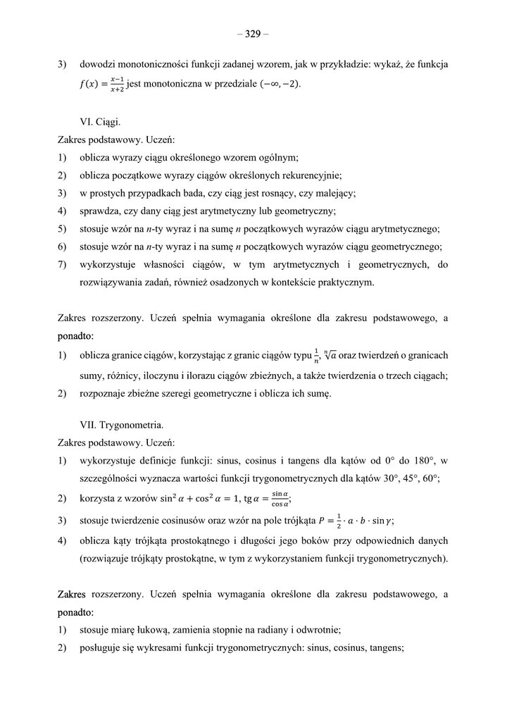 Zestawienie wymagań maturalnych z matematyki na poziomie podstawowym i rozszerzonym – tabela z zakresem umiejętności i przykładami zagadnień.