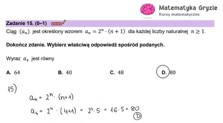 Fragment arkusza maturalnego z matematyki – zadania zamknięte z ciągów 