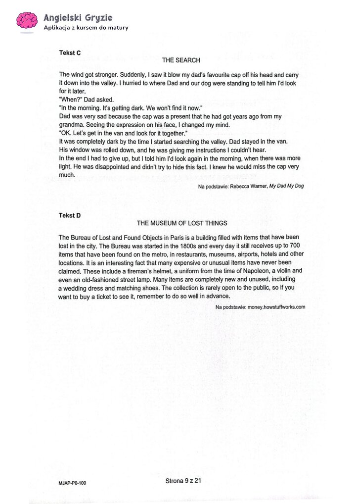 Teksty do zadań na rozumienie tekstu czytanego.