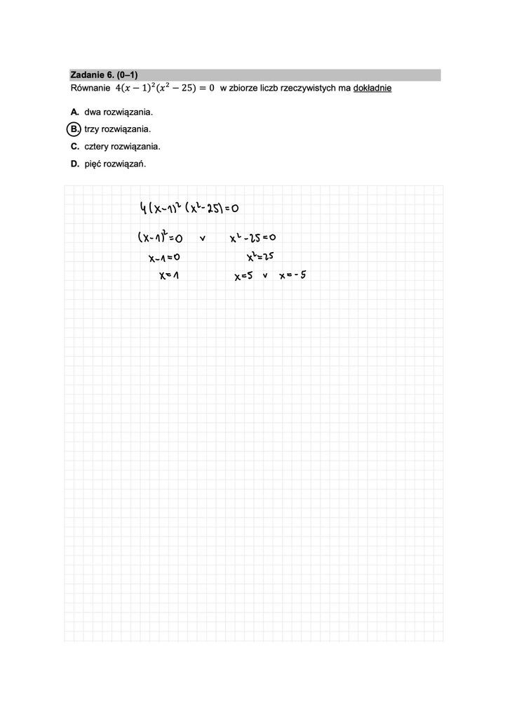 Fragment arkusza maturalnego  z matematyki podstawowej - zadanie z wyznaczania pierwiastków równania.
