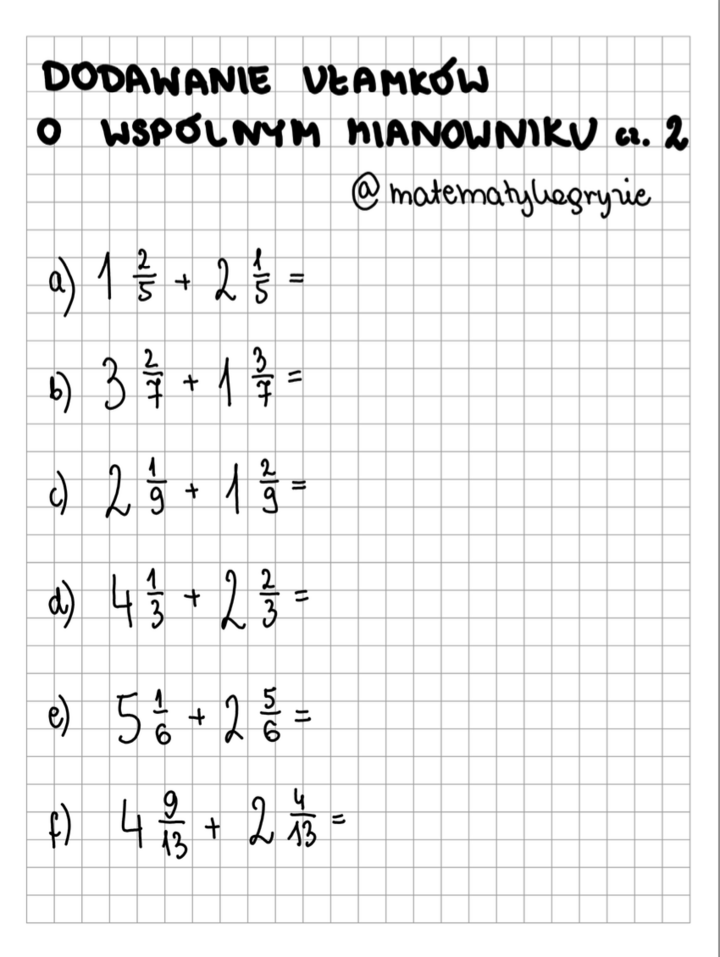 Dodawanie ułamków o wspólnym mianowniku