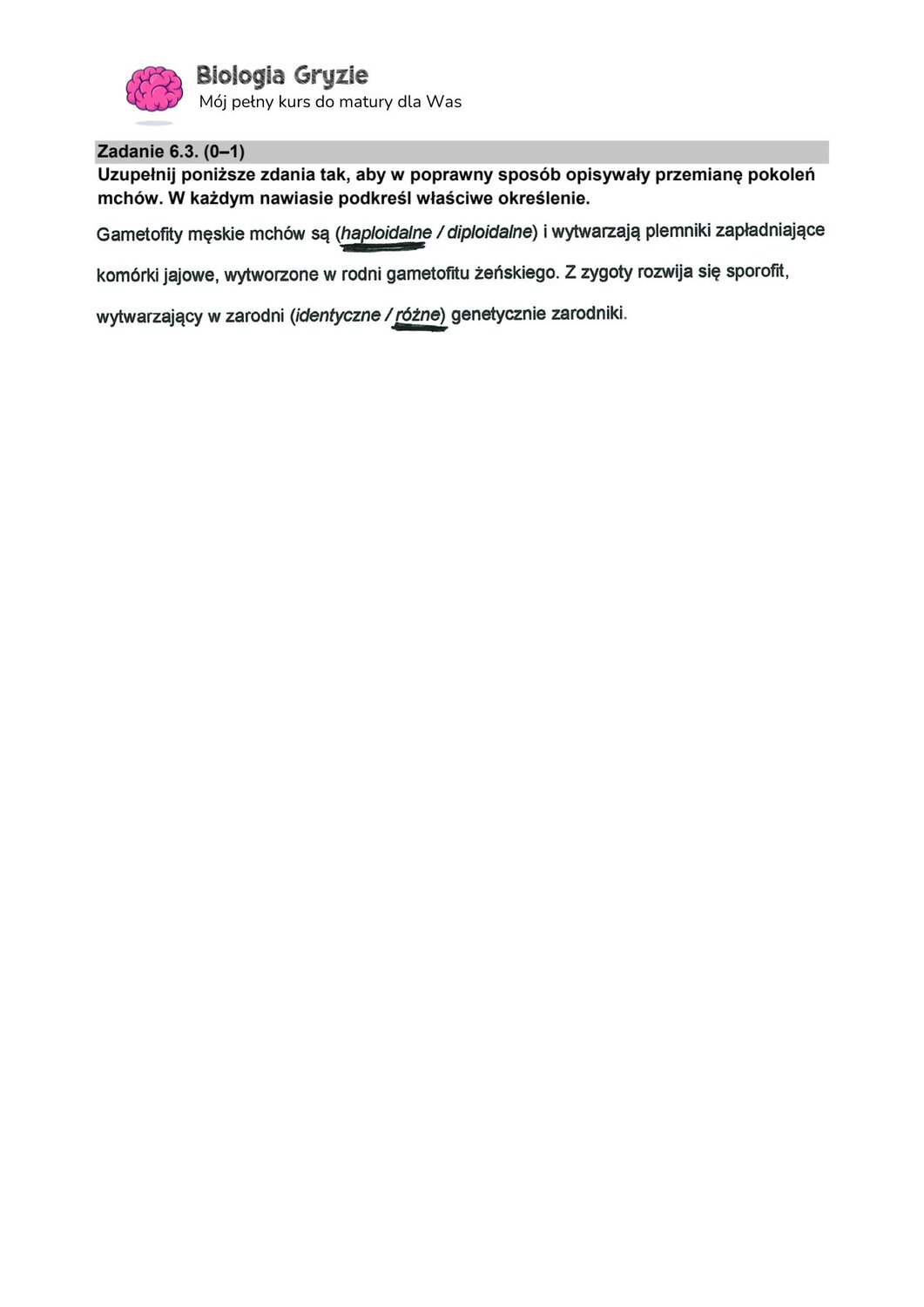 zadanie 6.3 matura CKE biologia formuła 2015
