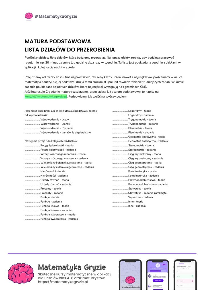 Planer nauki do matury podstawowej z matematyki