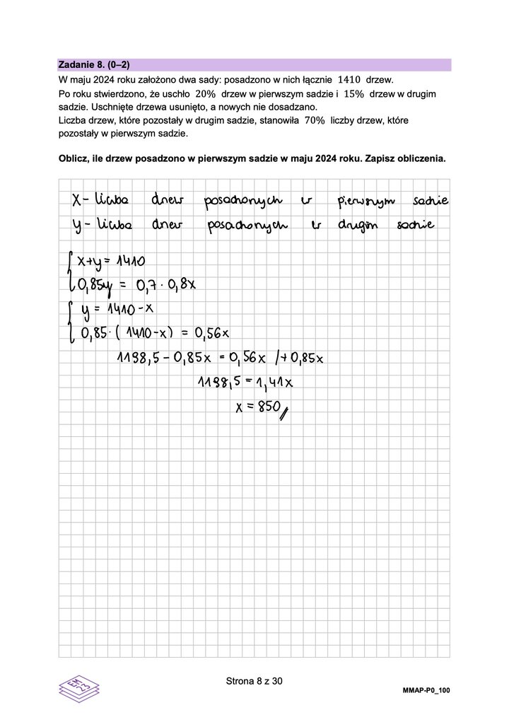 Fragment arkusza maturalnego z matematyki podstawowej - zadanie teskstowe, obliczenia logiczne.