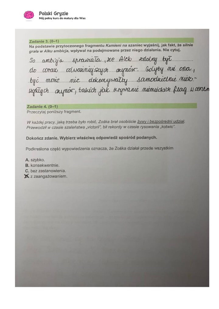 zadanie 3, 4 egzamin ósmoklasisty CKE język polski