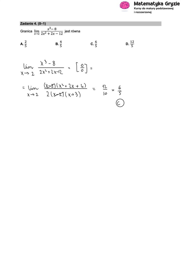 Fragment arkusza maturalnego z matematyki rozszerzonej - obliczanie granicy.