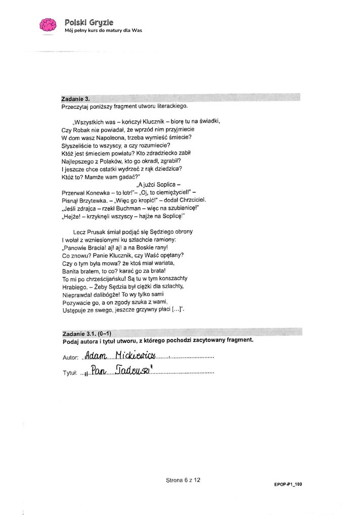 rozwiązania starej matury język polski 2024