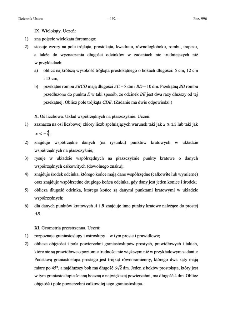 Zestawienie wymagań edukacyjnych z matematyki do egzaminu ósmoklasisty, podzielone na działy: liczby, wyrażenia algebraiczne, geometria i statystyka.