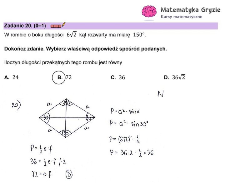 Fragment arkusza maturalnego z matematyki – zadania zamknięte z planimetrii