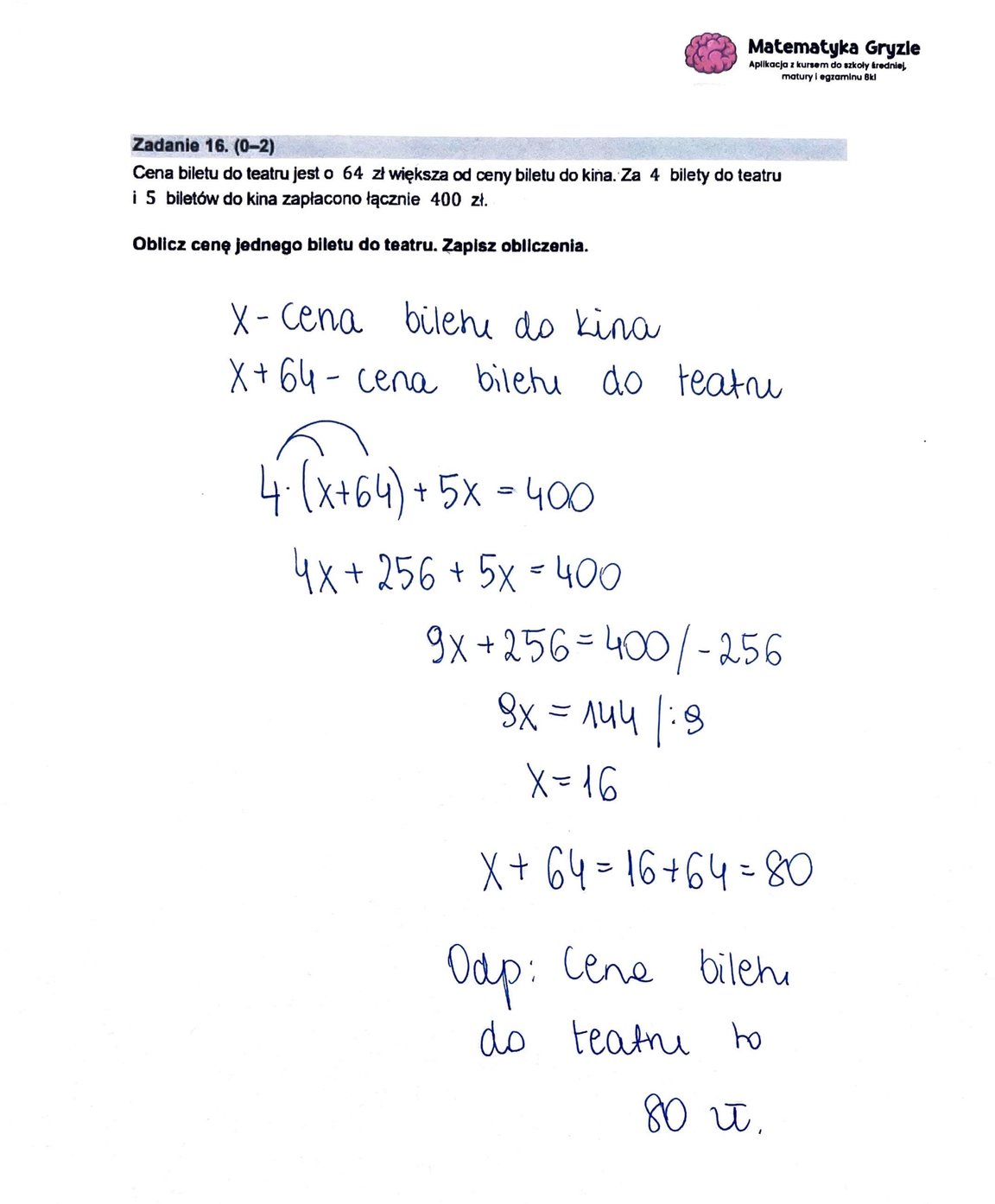 zadanie 16 Egzamin ósmoklasisty z matematyki 2023