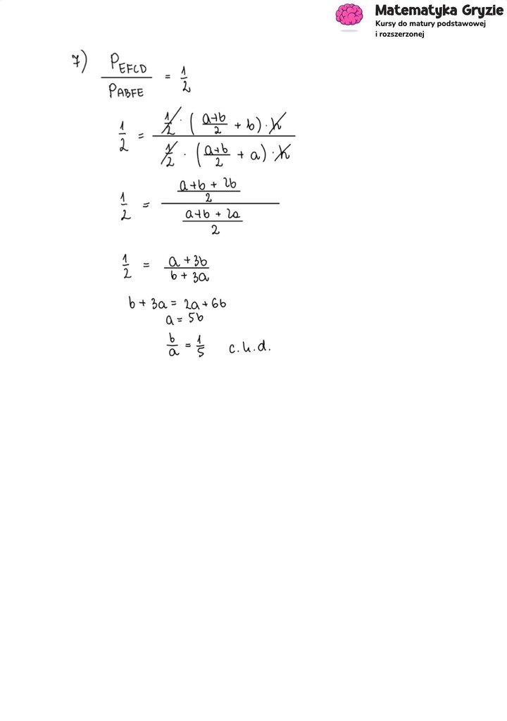 Fragment arkusza maturalnego z matematyki rozszerzonej - zadanie dowodowe z użyciem własności trapezu.