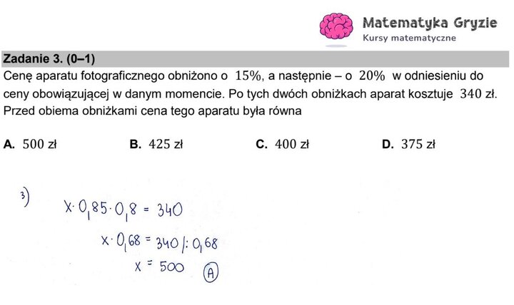 Fragment arkusza maturalnego z matematyki podstawowej - zadanie tekstowe, obliczenia logiczne.