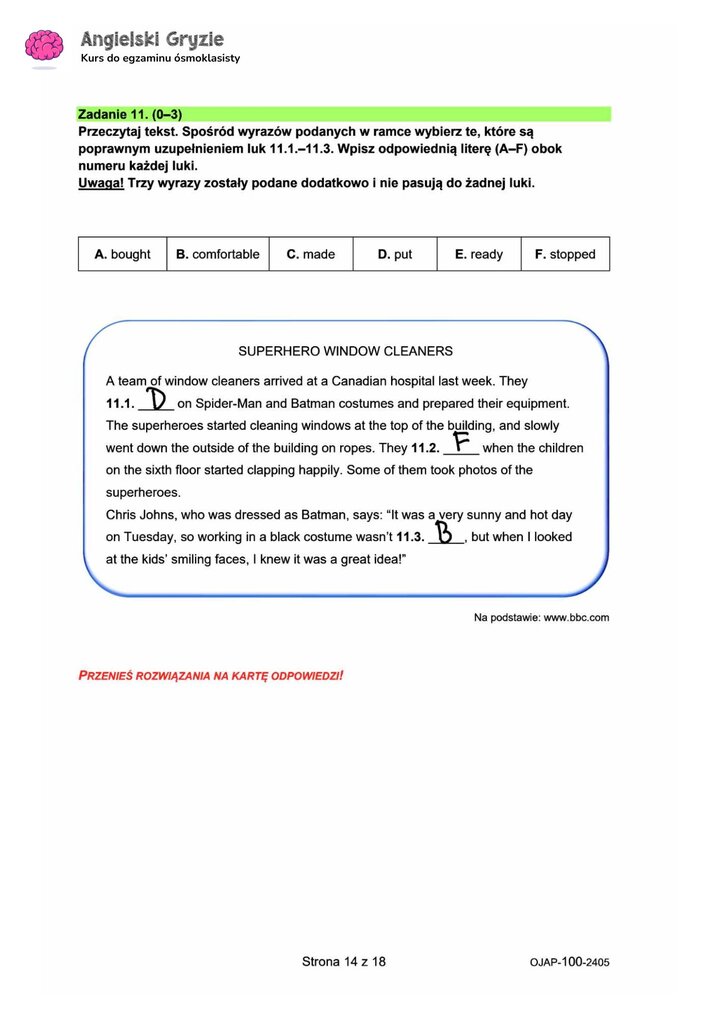 zadanie 11 egzamin ósmoklasisty CKE język angielski