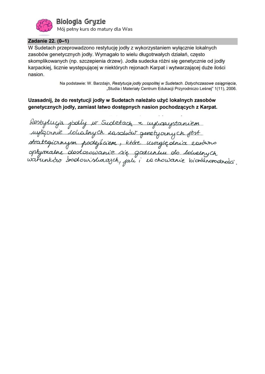 zadanie 22 matura CKE biologia formuła 2015