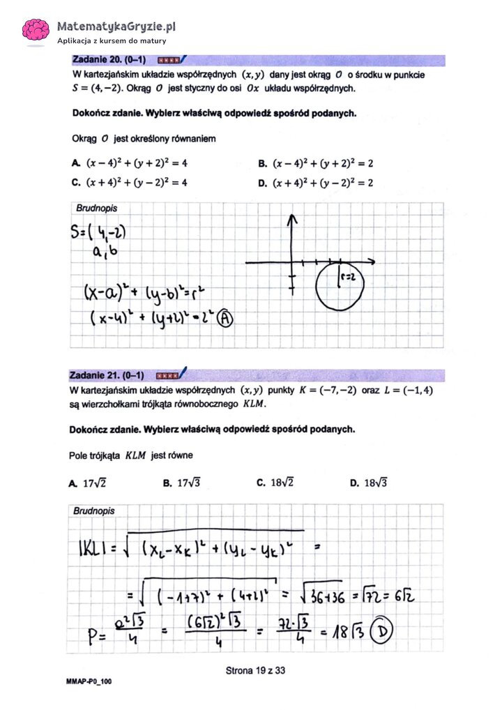 Fragment arkusza maturalnego z matematyki podstawowej - wyznaczanie równania okręgu.