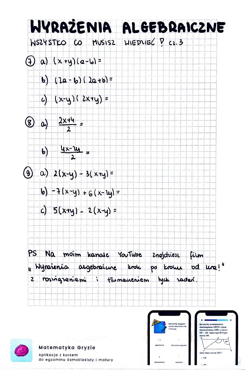 Wyrażenia algebraiczne pdf cz. 3