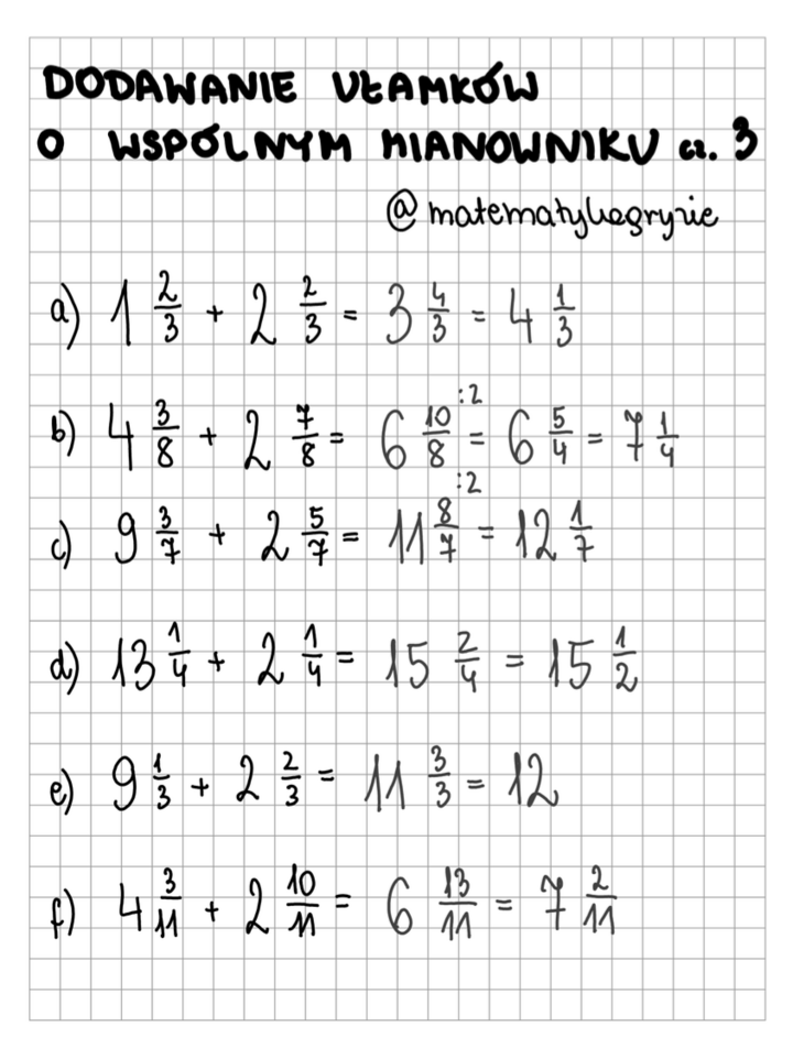 Dodawanie ułamków o wspólnym mianowniku