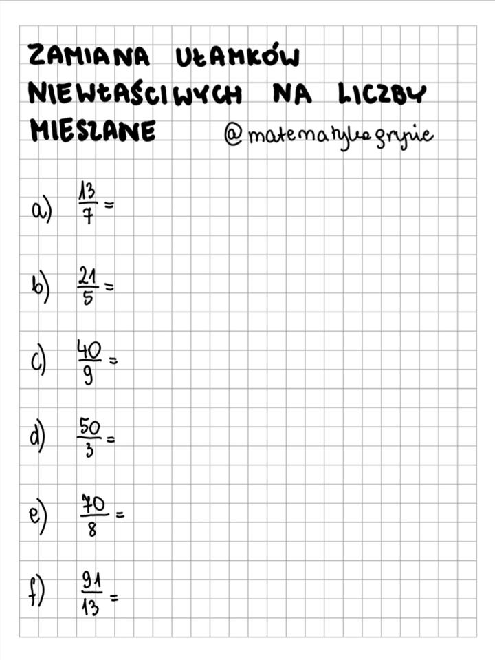 Zamiana ułamków niewłaściwych na liczby mieszane