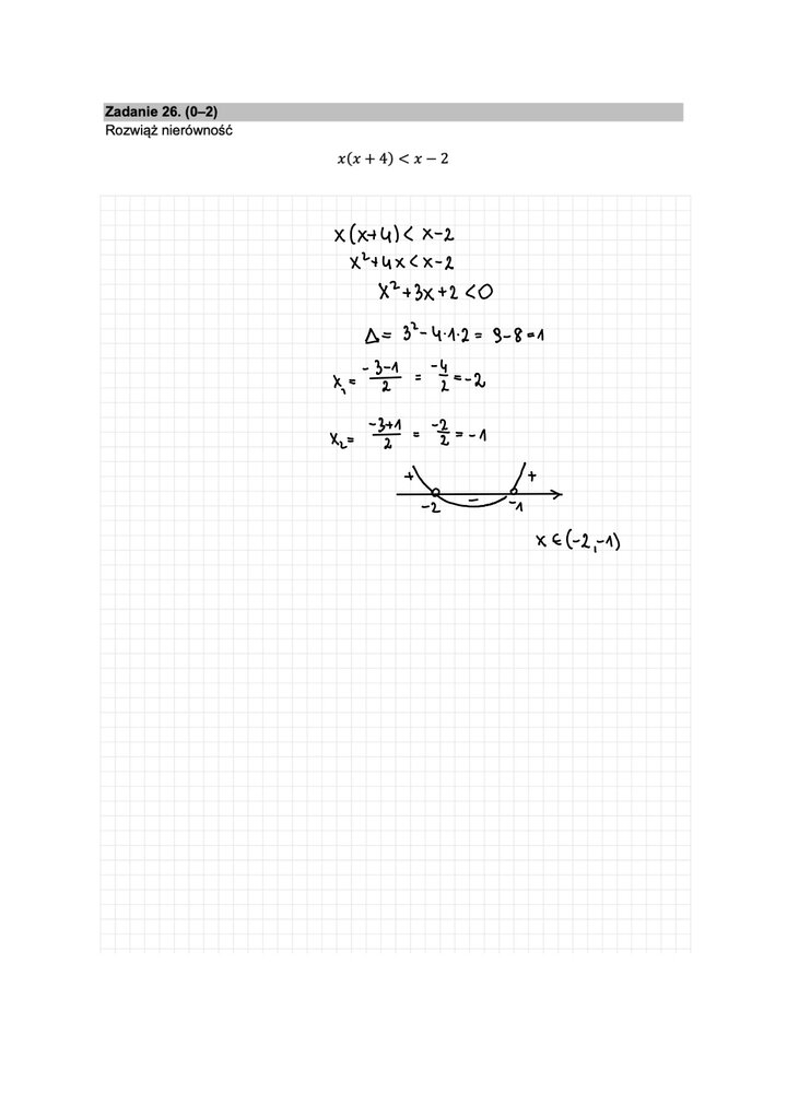 Fragment arkusza maturalnego z matematyki podstawowej - rozwiązywanie nierówności kwadratowej.