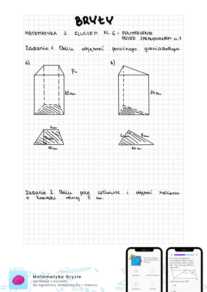 Zadania na sprawdzian matematyka z kluczem klasa 6 - bryły
