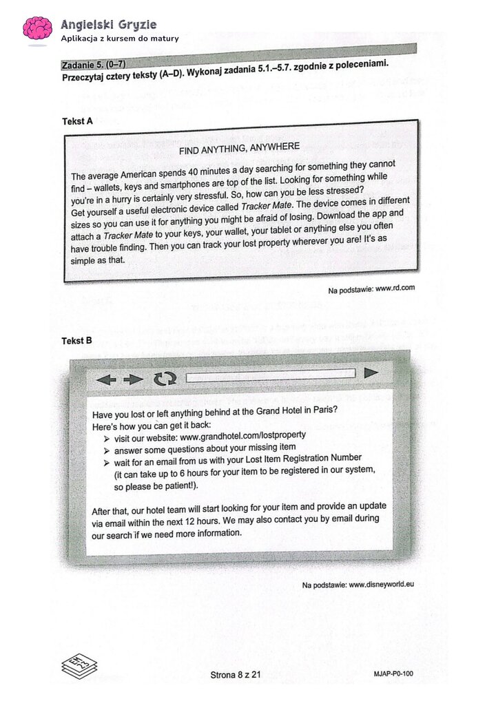 Teksty do zadań na rozumienie tekstu czytanego.