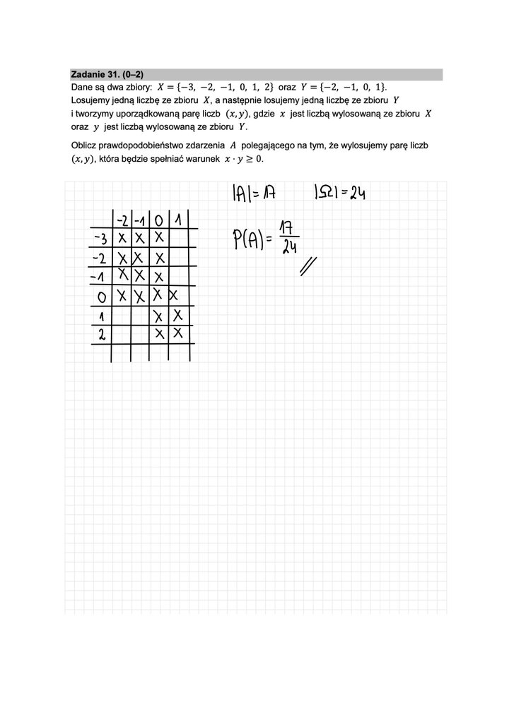 Fragment arkusza maturalnego z matematyki podstawowej - zadanie z wykorzystaniem własności prawdopodobieństwa.