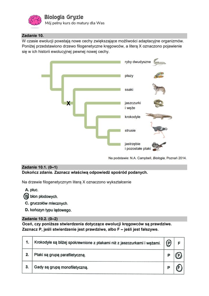 zadanie 10.1 10.2 matura CKE biologia formuła 2015