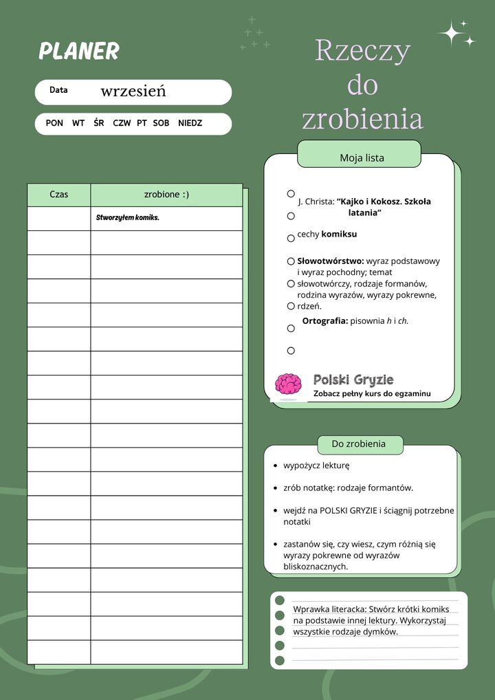 planer do egzaminu ósmoklasisty z języka polskiego