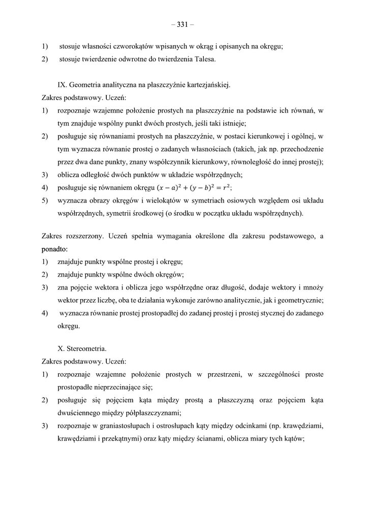 Zestawienie wymagań maturalnych z matematyki na poziomie podstawowym i rozszerzonym – tabela z zakresem umiejętności i przykładami zagadnień.