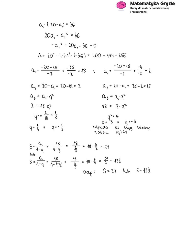Fragment arkusza maturalnego z matematyki rozszerzonej - zdanie z obliczania wszystkich wyrazów ciągu.