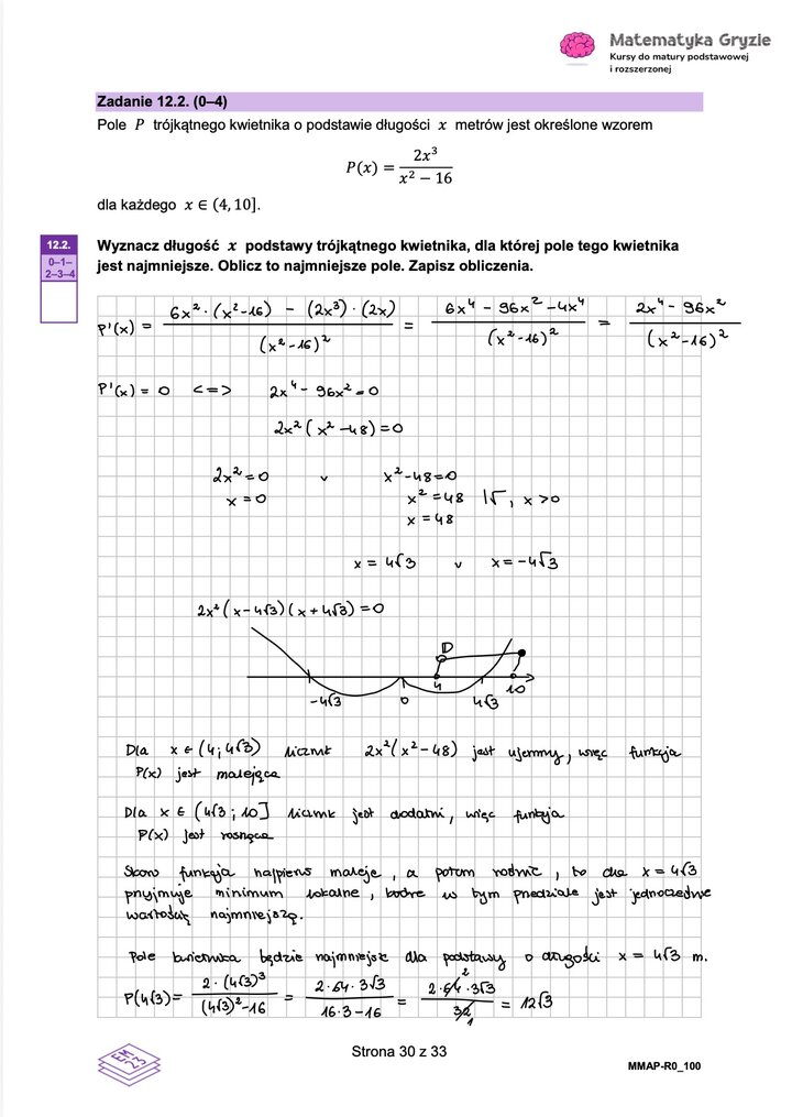 Rozwiązania do arkusza maturalnego z matematyki rozszerzonej Maj 2026 - schemat rozwiązania zadania otwartego.