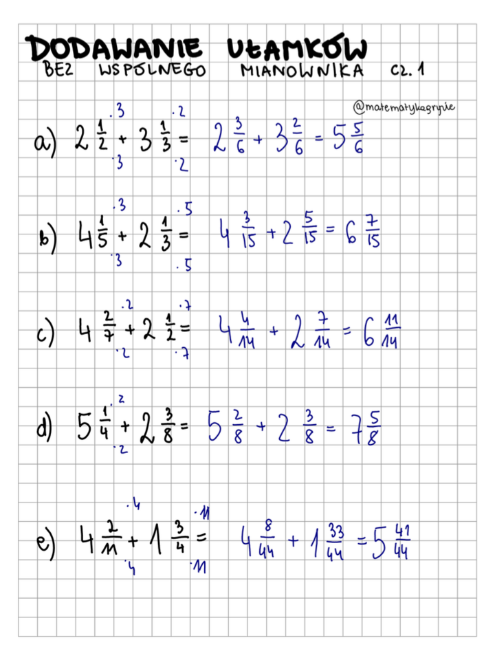 Dodawanie ułamków bez wspólnego mianownika