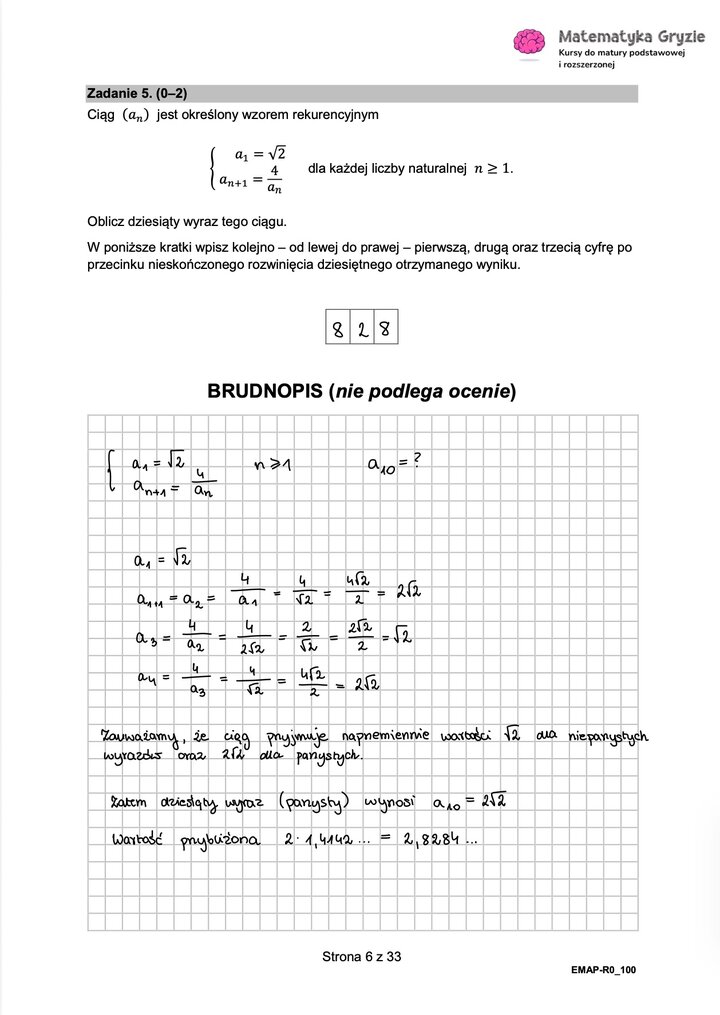 Rozwiązania do arkusza maturalnego z matematyki rozszerzonej Maj 2026 - schemat rozwiązania zadania otwartego.