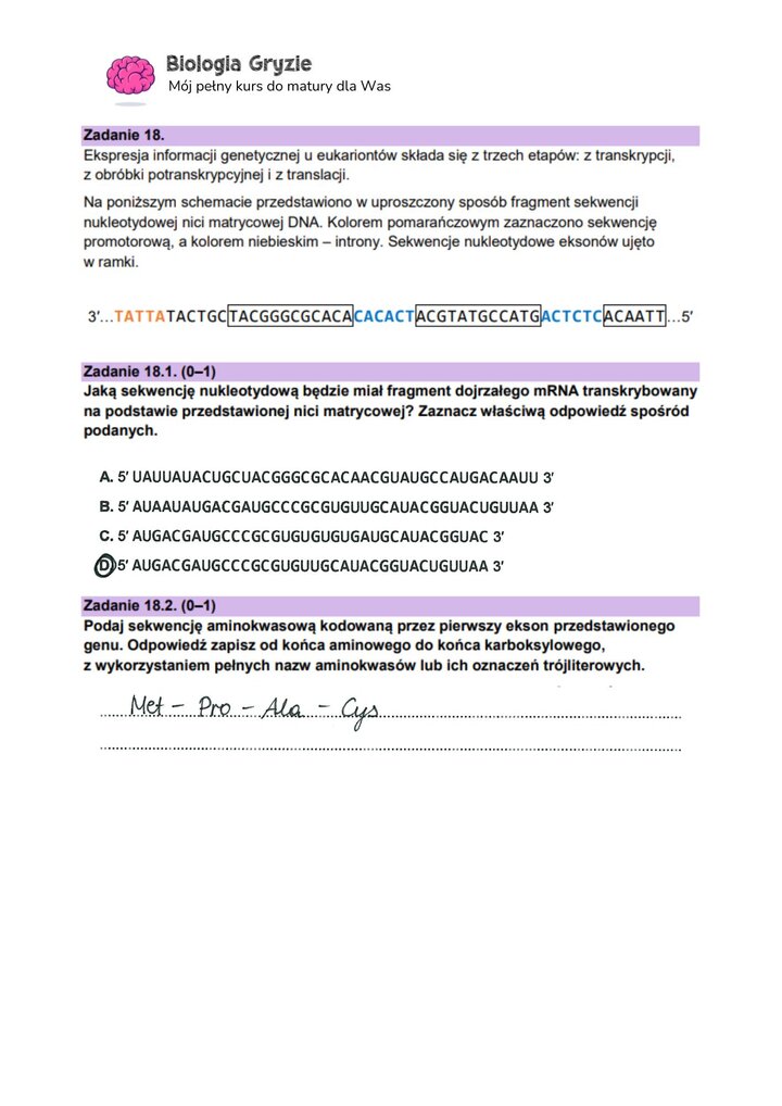 zadanie 18 matura CKE biologia