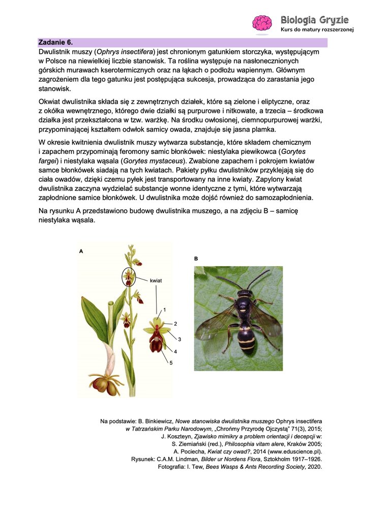 Fragment arkusza maturalnego z biologii - tekst do zadania.