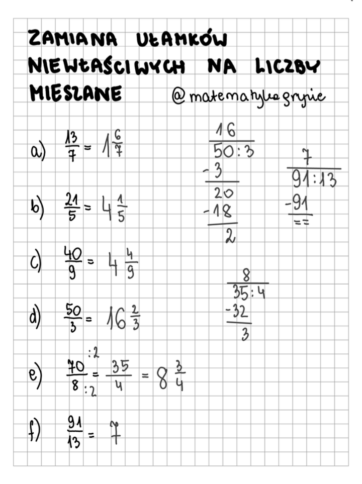 Zamiana ułamków niewłaściwych na liczby mieszane