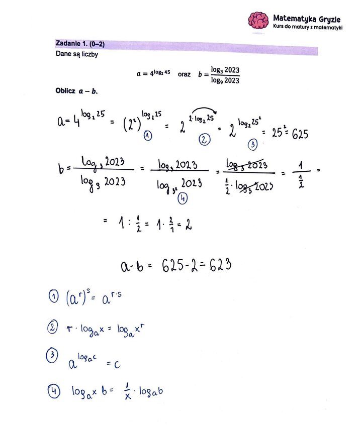 Fragment arkusza maturalnego z matematyki rozszerzonej - obliczenia logiczne, logarytmy.