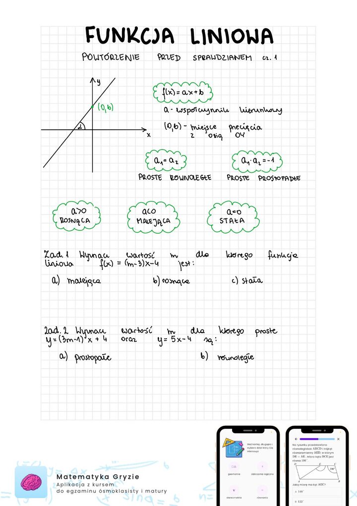Zadania na sprawdzian funkcja liniowa