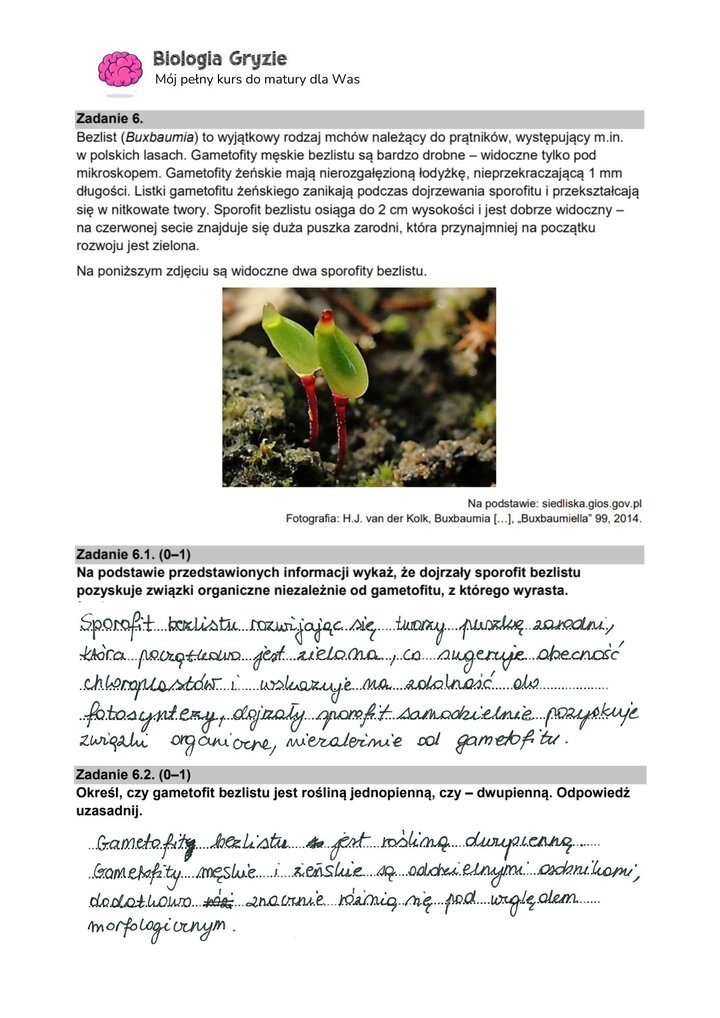 zadanie 6.1 6.2 matura CKE biologia formuła 2015