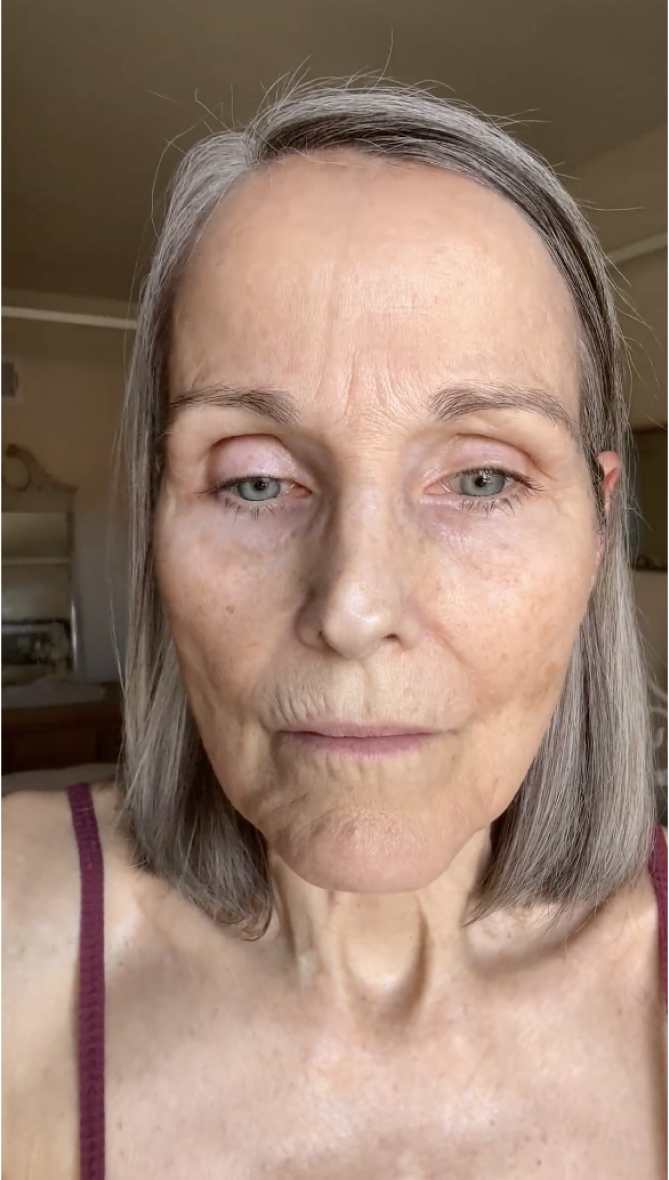 Persons face with red lipstick