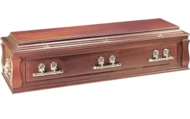 Knightsbridge Utile coffin, with handles, lid closed demonstrating raised panels.