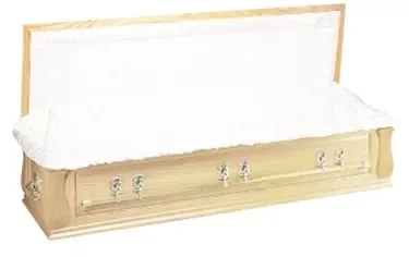 Knightsbridge Oak, with handles, lid lifted showing white lining.
