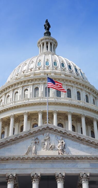 Looking up at the US Capitol building