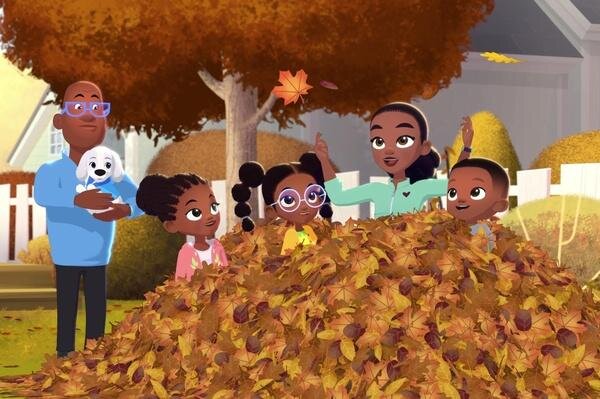 Animated Al Roker and family with fallen leaves