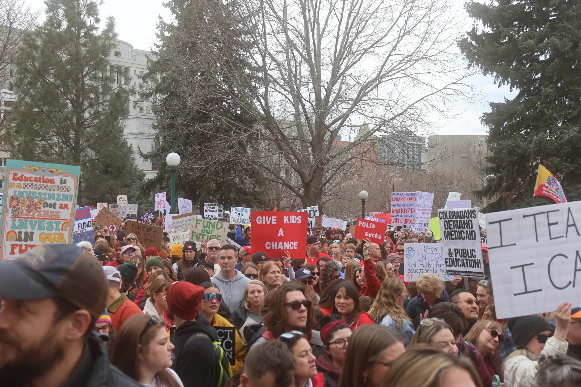 Multiple school districts canceled school Thursday, March 20, 2025, in anticipation of the rally. Photo: Kyle Cooke, Rocky Mountain PBS