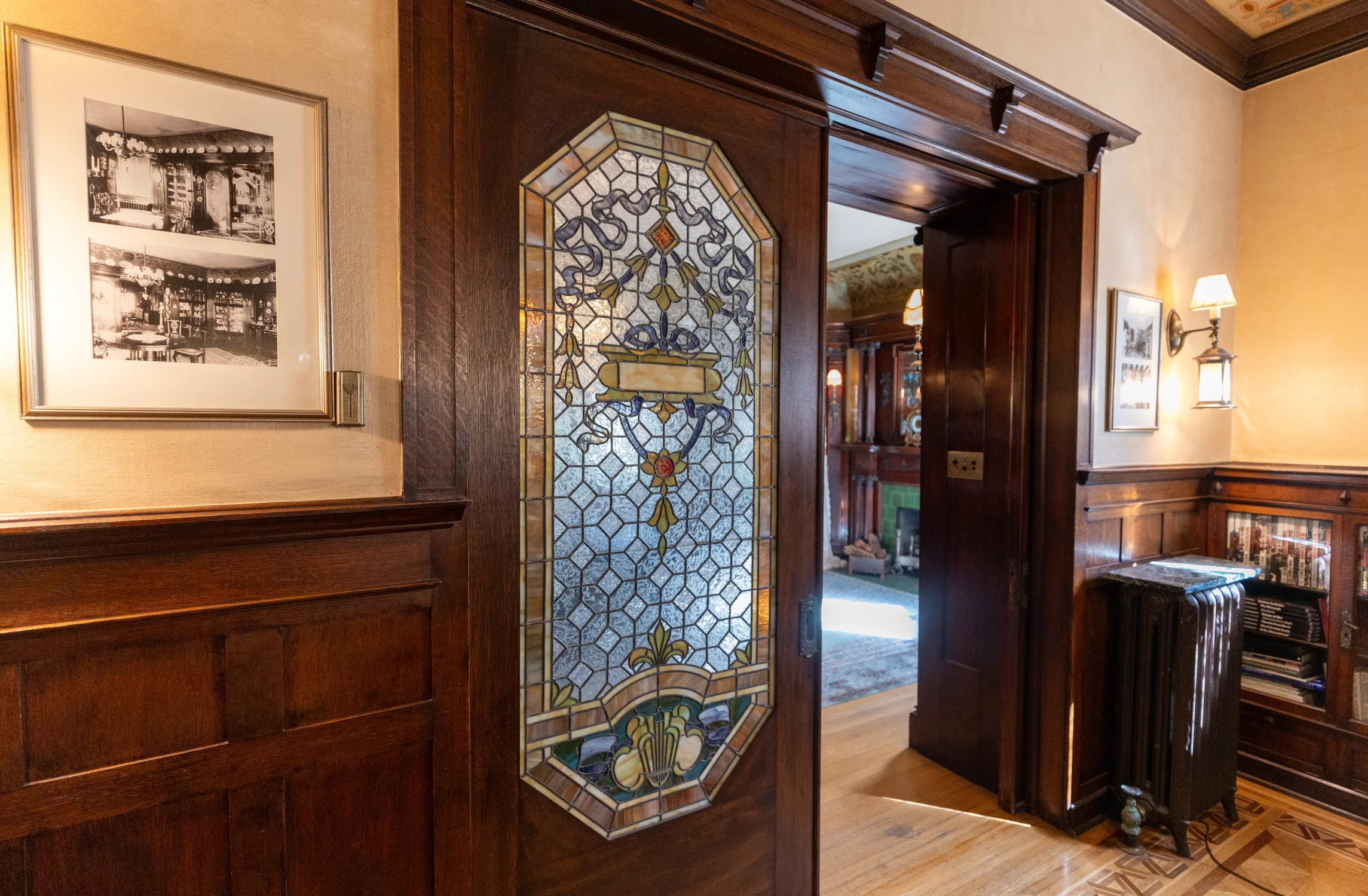 The stained glass doors used in the background of a Playboy magazine photoshoot. Photo: Carly Rose, Rocky Mountain PBS