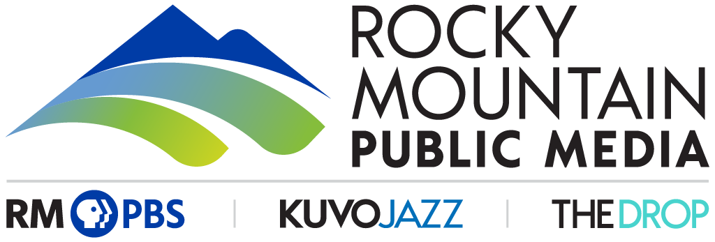 Rocky Mountain Public Media, RMPBS, KUVO JAZZ and THE DROP logos
