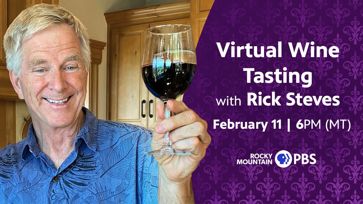 A poster for Wine Tasting with Rick Steves event